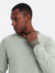 Dzianinowy męski sweter RELAXED FIT we wzory – oliwkowy V2 OM-SWSW-0111
