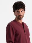 Button up neck men's waffle knit longsleeve - maroon V2 OM-LSCL-0120