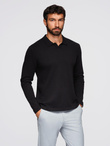 Men's polo sweater with embroidery on chest - black V1 OM-POLS-0140
