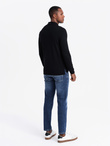 Strukturalny męski longsleeve polo z naszywką – czarny V1 OM-POLS-0131