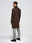 Single-breasted men's long coat with collar and bolster - brown V4 OM-COWC-0135