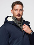 Men's long parka jacket with sheepskin - navy blue V2 OM-JAPJ-0316