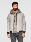 Men's lightweight jacket with mesh lining and hood - grey V6 OM-JANP-0149