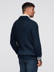 Knitted monochrome men's viscose cardigan - navy blue V1 OM-SWCD-0126