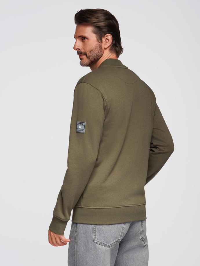 Cotton unbuttoned men's sweatshirt bomber - khaki V1 OM-SSZP-0215