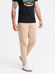 Męskie bawełniane spodnie joggery dresowe BASIC – beżowe V6 OM-PABS-0174