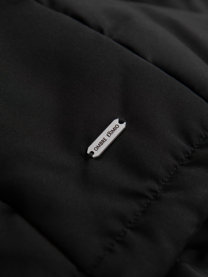 Men's quilted jacket with high zipped hood - black V1 OM-JAHP-0238
