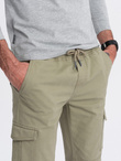 Spodnie męskie JOGGERY z zapinanymi kieszeniami cargo - khaki V1 OM-PAJO-0123