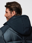 Men's quilted jacket with high zipped hood - black V1 OM-JAHP-0238
