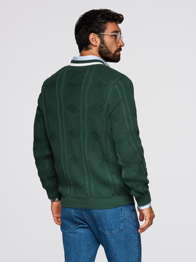 Knitted monochrome men's viscose cardigan - navy blue V1 OM-SWCD-0126