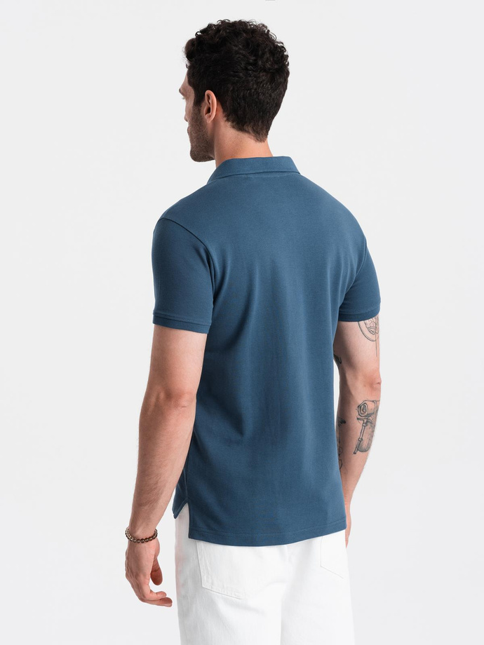 BASIC men's single color pique knit polo shirt - dark blue V13 OM-POBS-0100