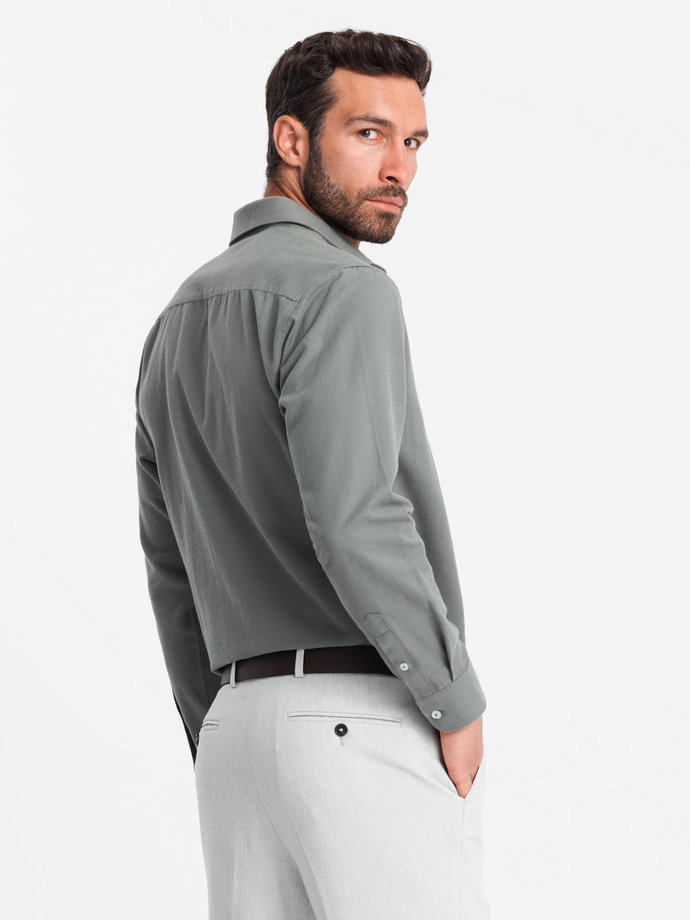 Męska koszula z kieszenią REGULAR FIT - khaki V4 OM-SHCS-0148