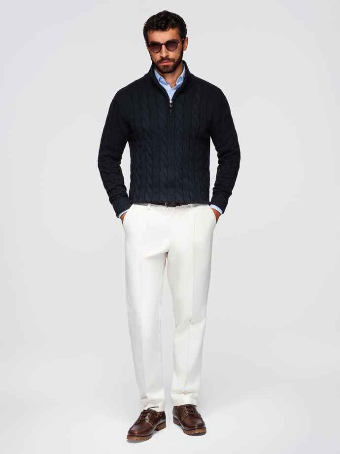 Knitted monochrome men's viscose cardigan - navy blue V1 OM-SWCD-0126