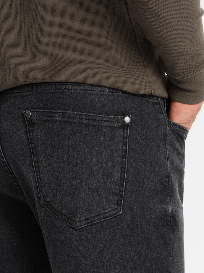 Spodnie męskie jeansowe TAPERED FIT z przeszyciami i podwiniętymi nogawkami – czarne V3 OM-PADP-0161