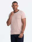 Men's t-shirt with raw finish - pink V5 OM-TSCT-22SS-004