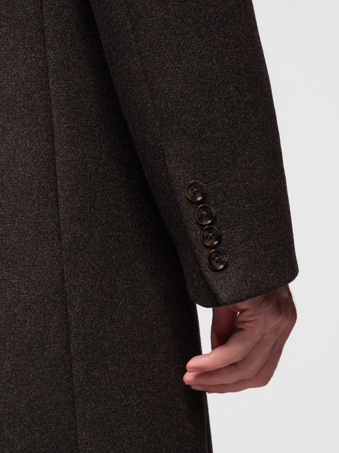 Men's coat with asymmetrical fastening and high collar - light brown V4 OM-COWC-0120