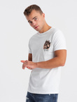 T-shirt męski bawełniany z nadrukiem na klatce piersiowej - biały V3 OM-TSPT-0167