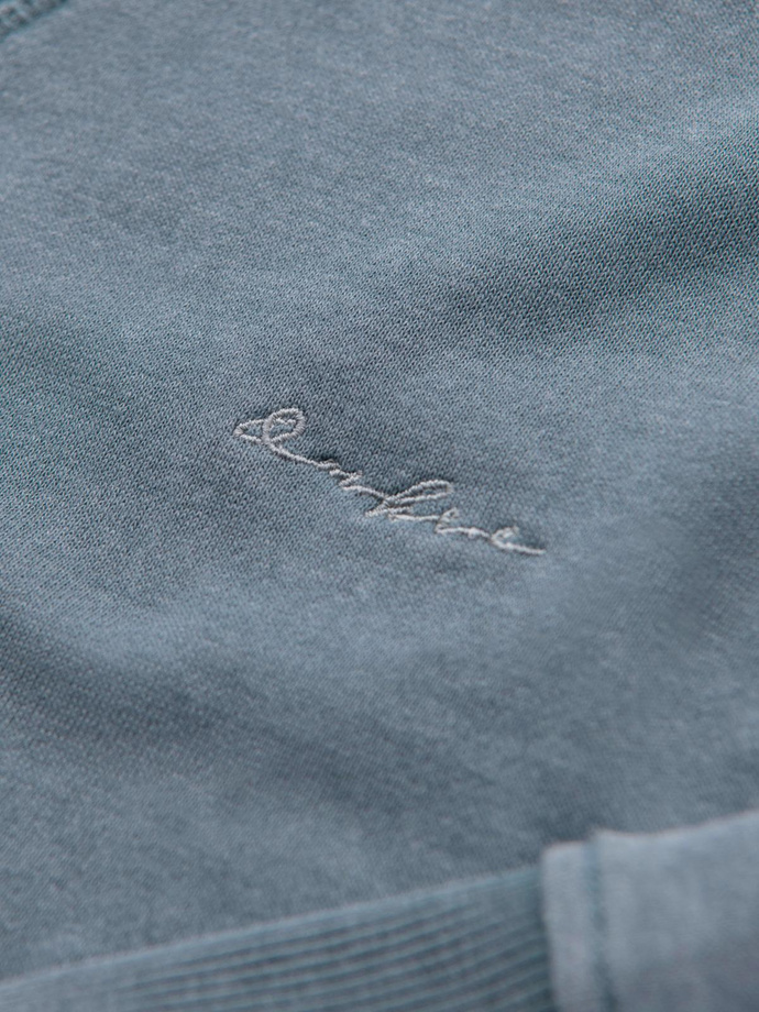 Washed men's sweatshirt with decorative stitching at the neckline - light blue V3 OM-SSDS-0131
