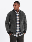 Men's denim bomber jacket with stone wash effect - black V2 OM-JADJ-0163