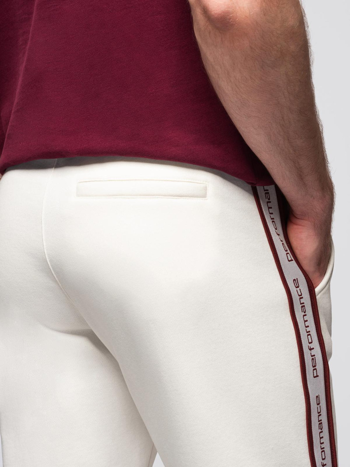 Men's sport jogger pants with stripes - cream V2 OM-PASK-0284