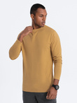Męski longsleeve  BASIC z okrągłym dekoltem - musztardowy V10 OM-LSBL-0106