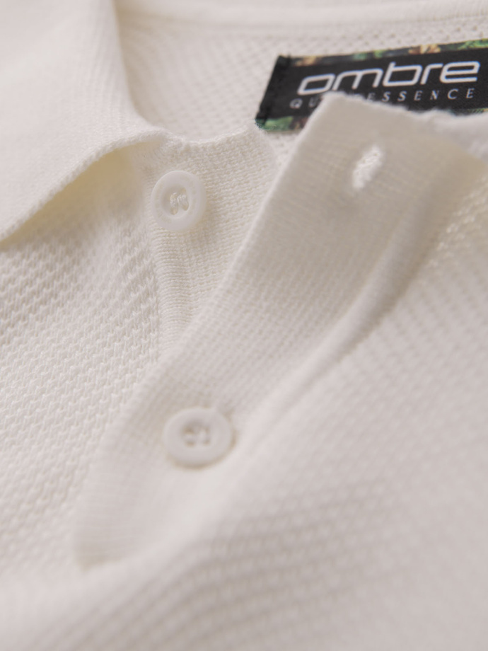 Men's cotton structured knit polo shirt - broken white V4 OM-POSS-0117