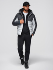 Men's quilted jacket with detachable hood - graphite and white V3 OM-JALP-0206