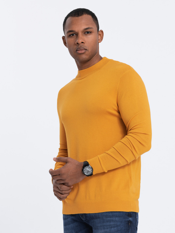 Men's knitted half turtleneck with viscose - mustard V5 OM-SWTN-0100
