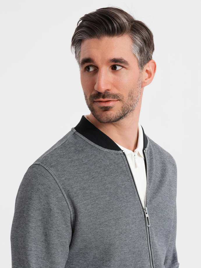 Men's pique knit bomber jacket - black V1 OM-SSZP-0238
