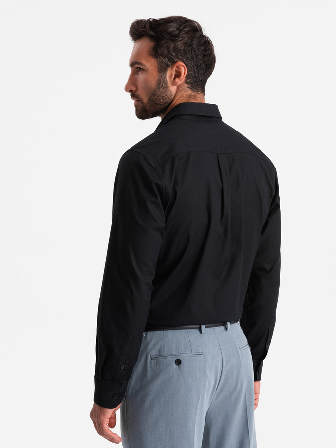 Bawełniana męska koszula z kieszenią REGULAR FIT - czarna V1 OM-SHCS-0147