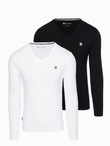 Set of men's SLIM FIT longsleeves with V neckline and logo 2-pack - mix white/black V2 Z103