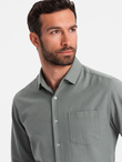 Męska koszula z kieszenią REGULAR FIT - khaki V4 OM-SHCS-0148