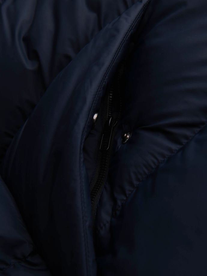 Men's quilted jacket with high zipped hood - navy blue V2 OM-JAHP-0238