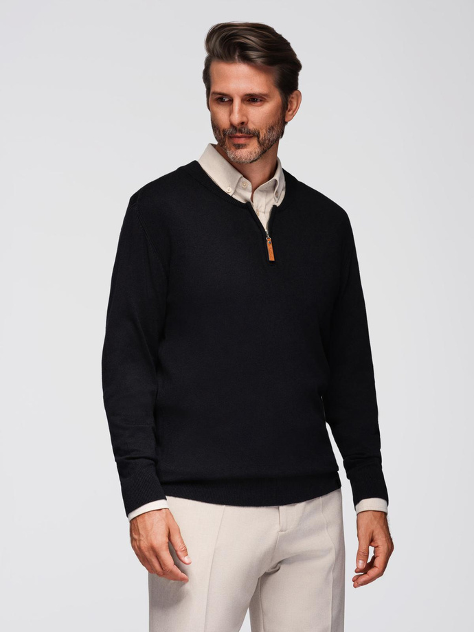 Men's sweater with viscose and spread neckline - black V2 OM-SWZS-0124