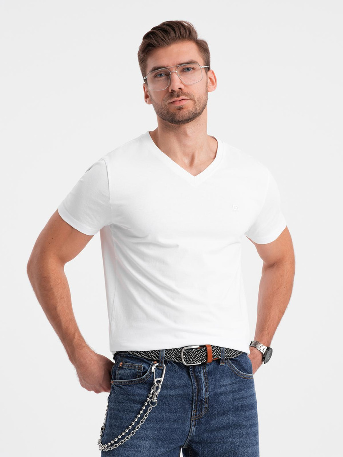 Set of shirts with V neckline and elastane and subtle logo 3-pack - 3x white V2 Z100