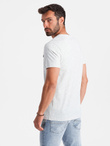 Bawełniany męski t-shirt z literowym printem i kieszonką – biało-szary V3 OM-TSFP-0188