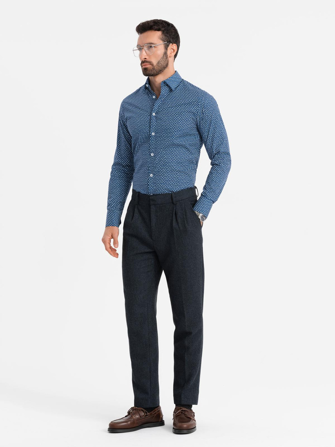 Męska koszula w drobny wzór SLIM FIT - granatowa V1 OM-SHCS-0140