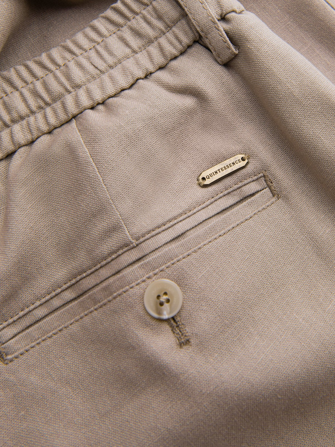 Men's linen blend rolled up chino pants - light brown V3 OM-PACP-0198