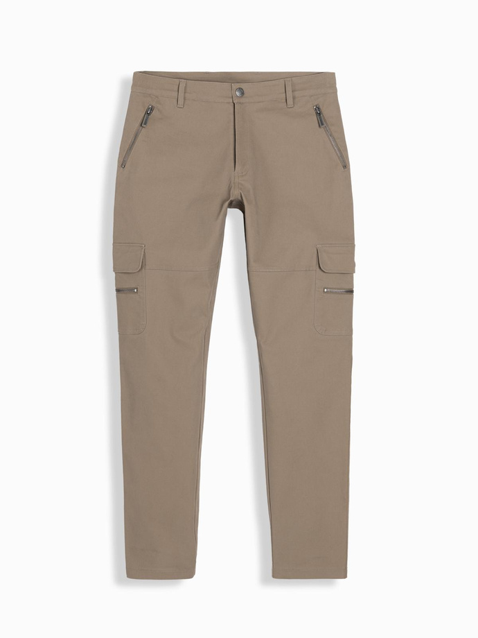 Spodnie męskie cargo STRAIGHT LEG z kieszeniami zapinanymi na zamek – khaki V3 OM-PACG-0204