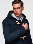 Men's insulated coat with hood and concealed zipper - black V1 OM-COWC-0110