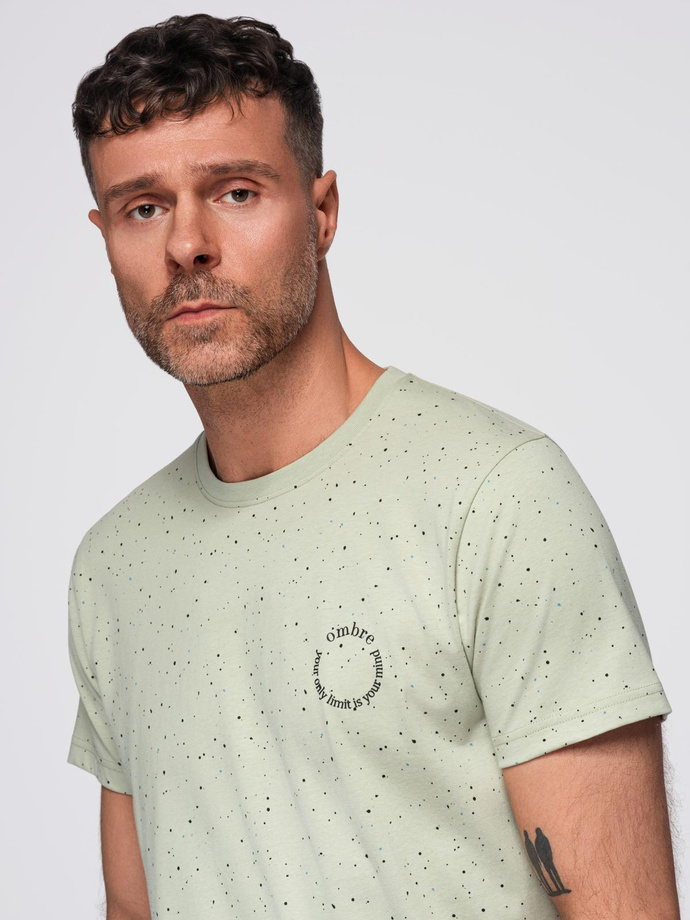 T-shirt męski bawełniany z nadrukiem i okrągłym dekoltem – miętowy V3 OM-TSFP-0186