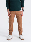 Men's pants with cargo pockets and leg hem - light brown V3 OM-PACG-0189