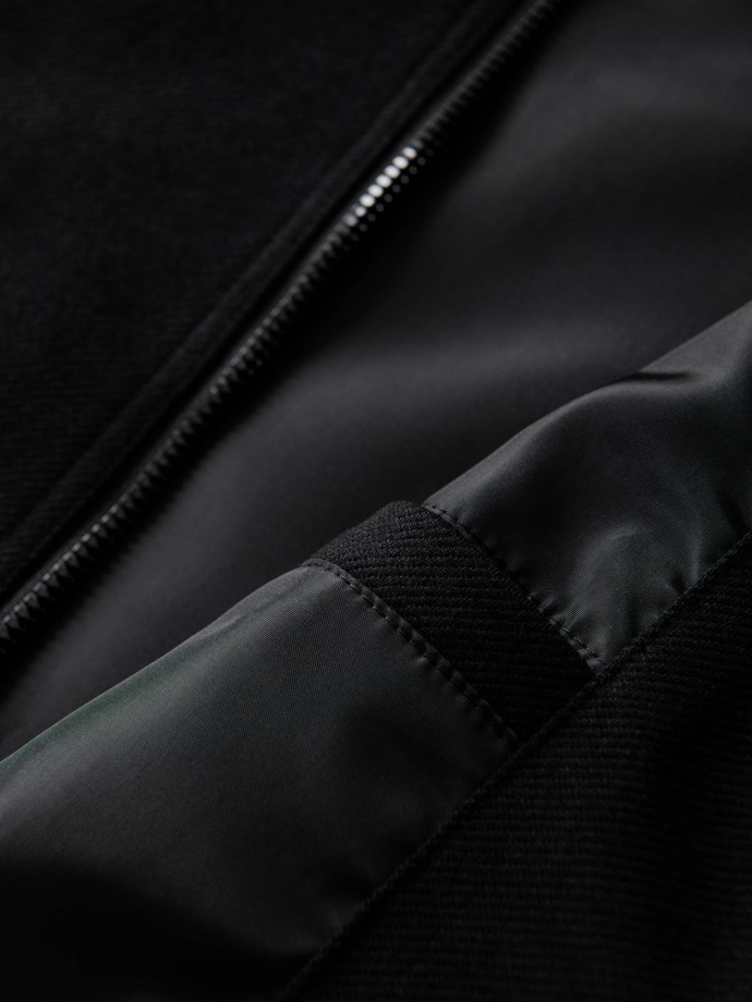 Men's quilted jacket with high zipped hood - black V1 OM-JAHP-0238