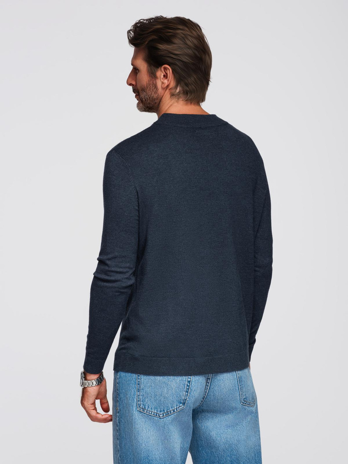 Men's knitted half turtleneck with viscose - navy blue V4 OM-SWTN-0125 