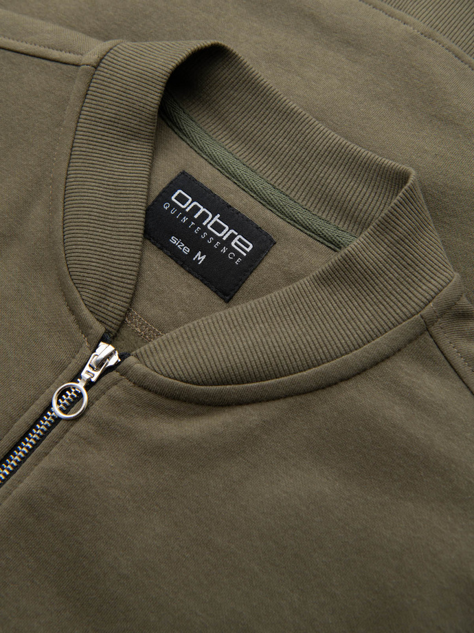 Cotton unbuttoned men's sweatshirt bomber - khaki V1 OM-SSZP-0215