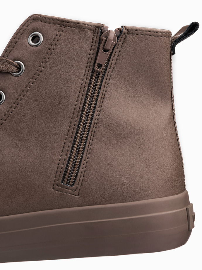 Wysokie męskie buty trampki z ozdobnym noskiem – brązowy V4 OM-FOTH-0157