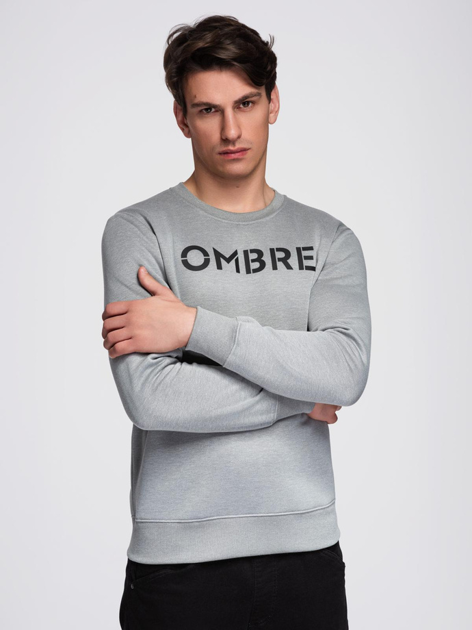 Classic men's sweatshirt with inscription - grey melange V1 B1711