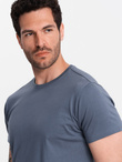 T-shirt męski klasyczny bawełniany BASIC - ciemnoniebieski V18 OM-TSBS-0146