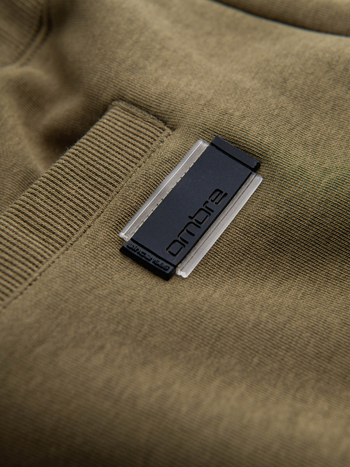 Męskie szorty dresowe przed kolano BASIC – oliwkowe V2 OM-SRBS-0149