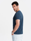 BASIC men's classic cotton T-shirt with a serape neckline - dark blue V13 OM-TSBS-0145